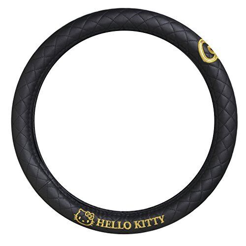Hello Kitty Seiwa Car Handle Cover Black Gold KT488 Steering 36 - 37cm