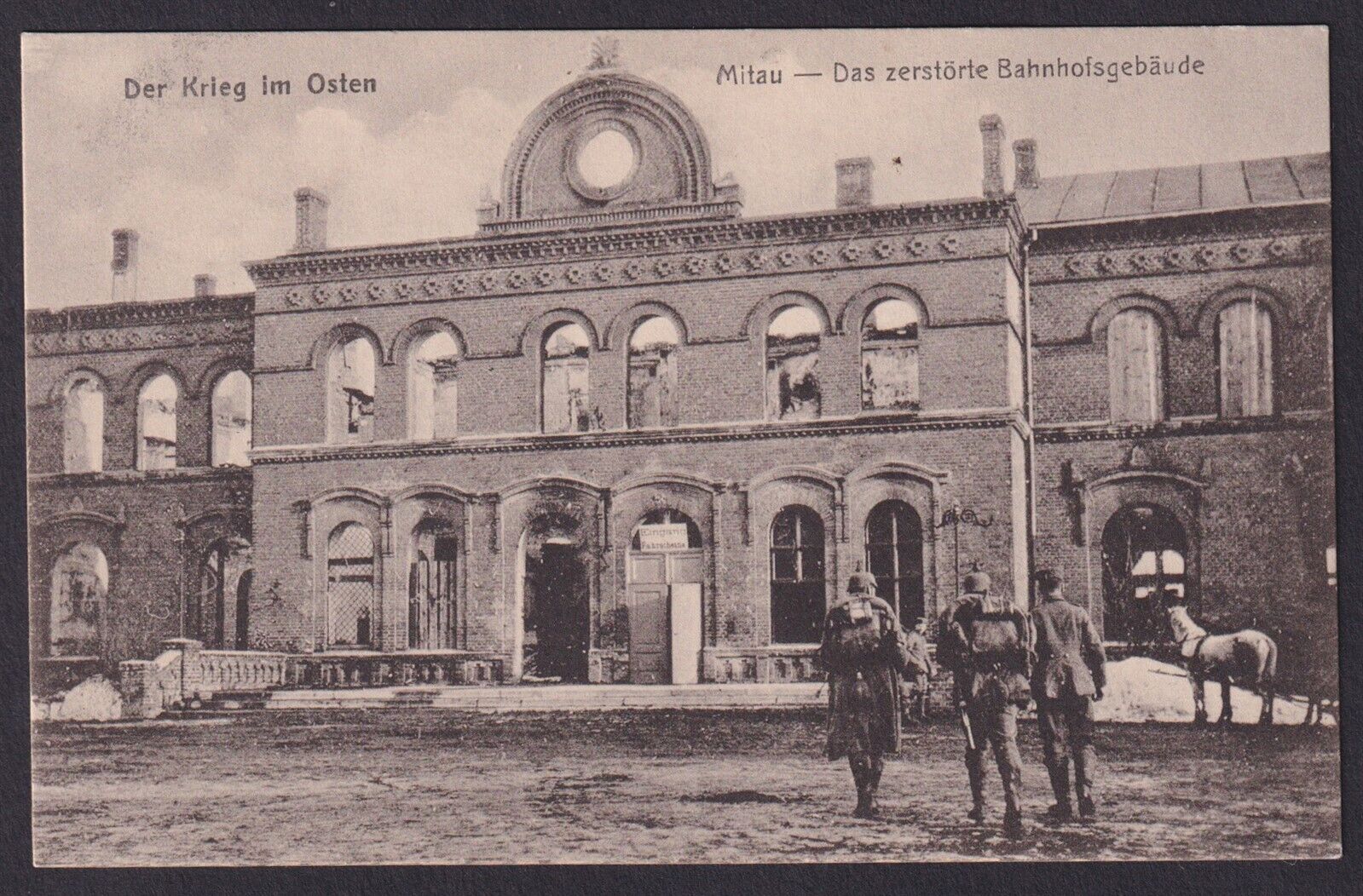LATVIA, Postcard Mitau (Jelgava), the destroyed station building, Unused