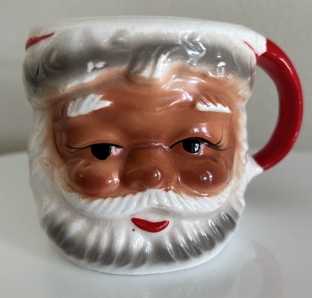 Vintage Brinns Children\'s Ceramic Santa Face Head Mug Cup TX747 MCM Eyes Open #1