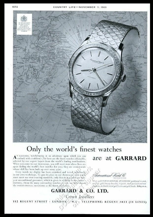1960 IWC International Watch man\'s 21 jewel automatic watch photo print ad