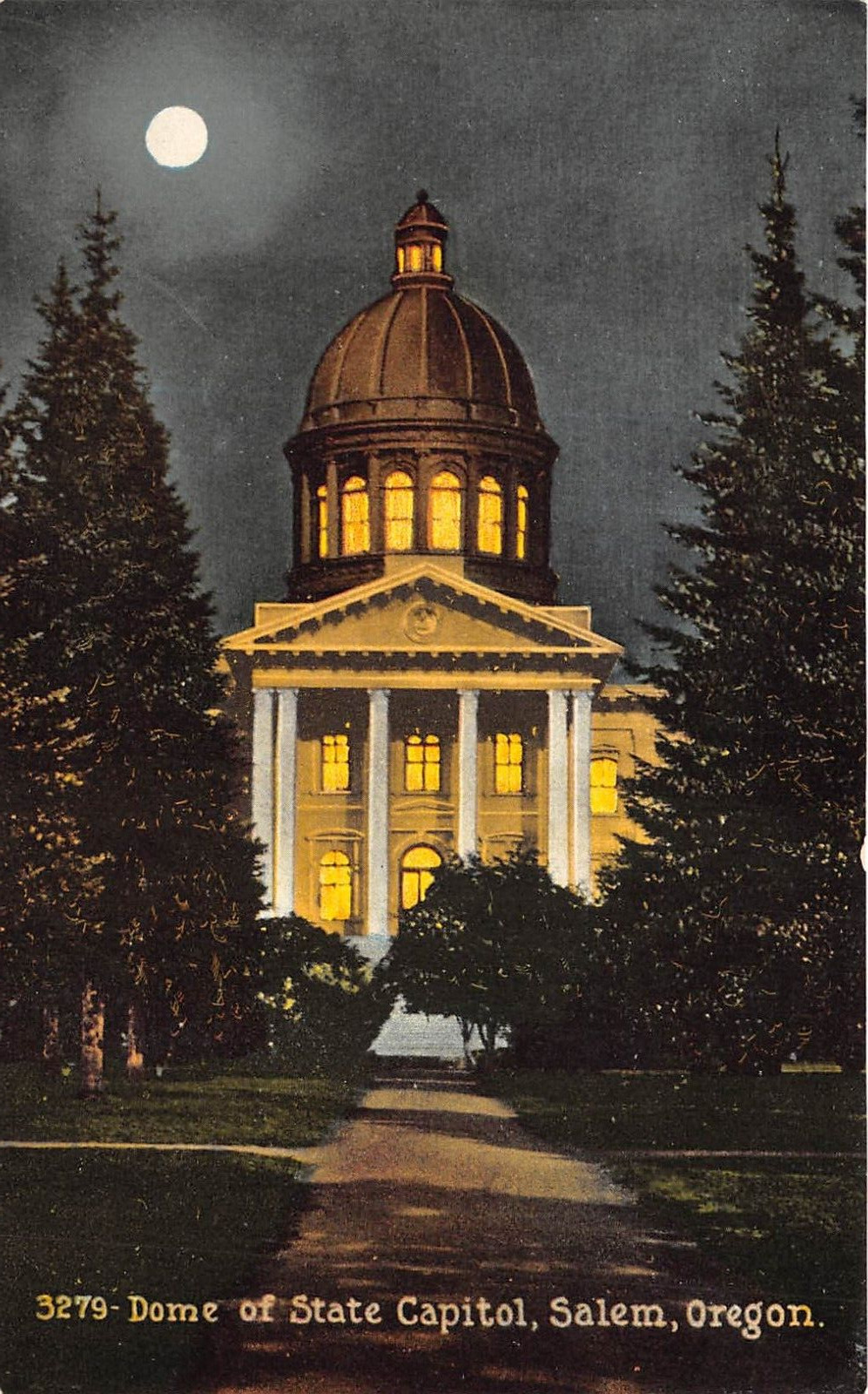 Salem Oregon c1910 Postcard Dome Of State Capitol at Night