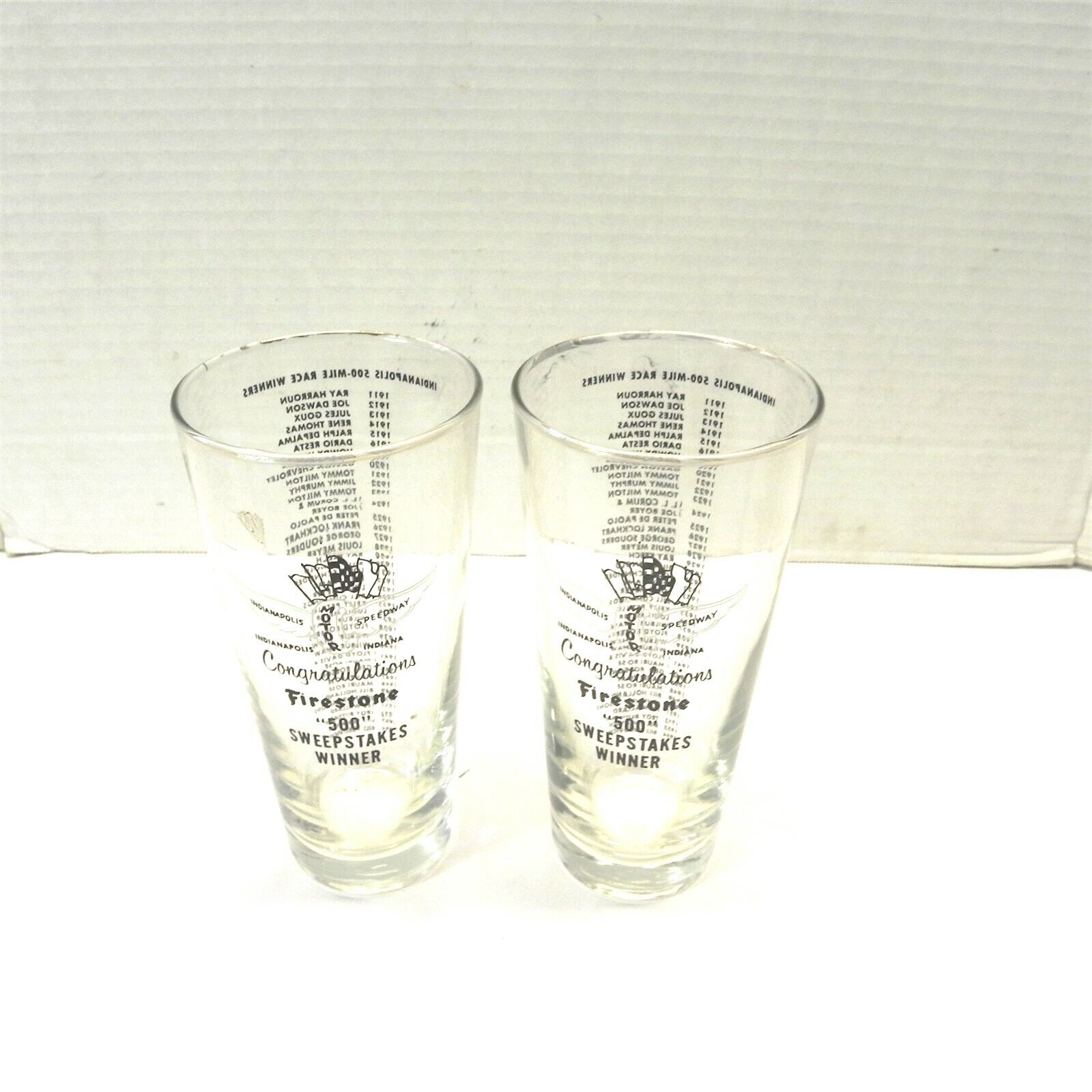 VINTAGE RARE 1954 INDIANAPOLIS SPEEDWAY 500 SWEEPSTAKES WINNER GLASS CUP SET 