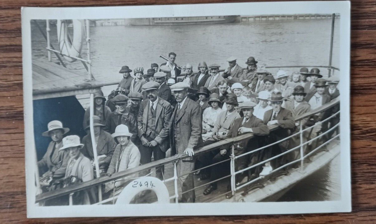 Vintage RPPC Postcard of People on a Boat