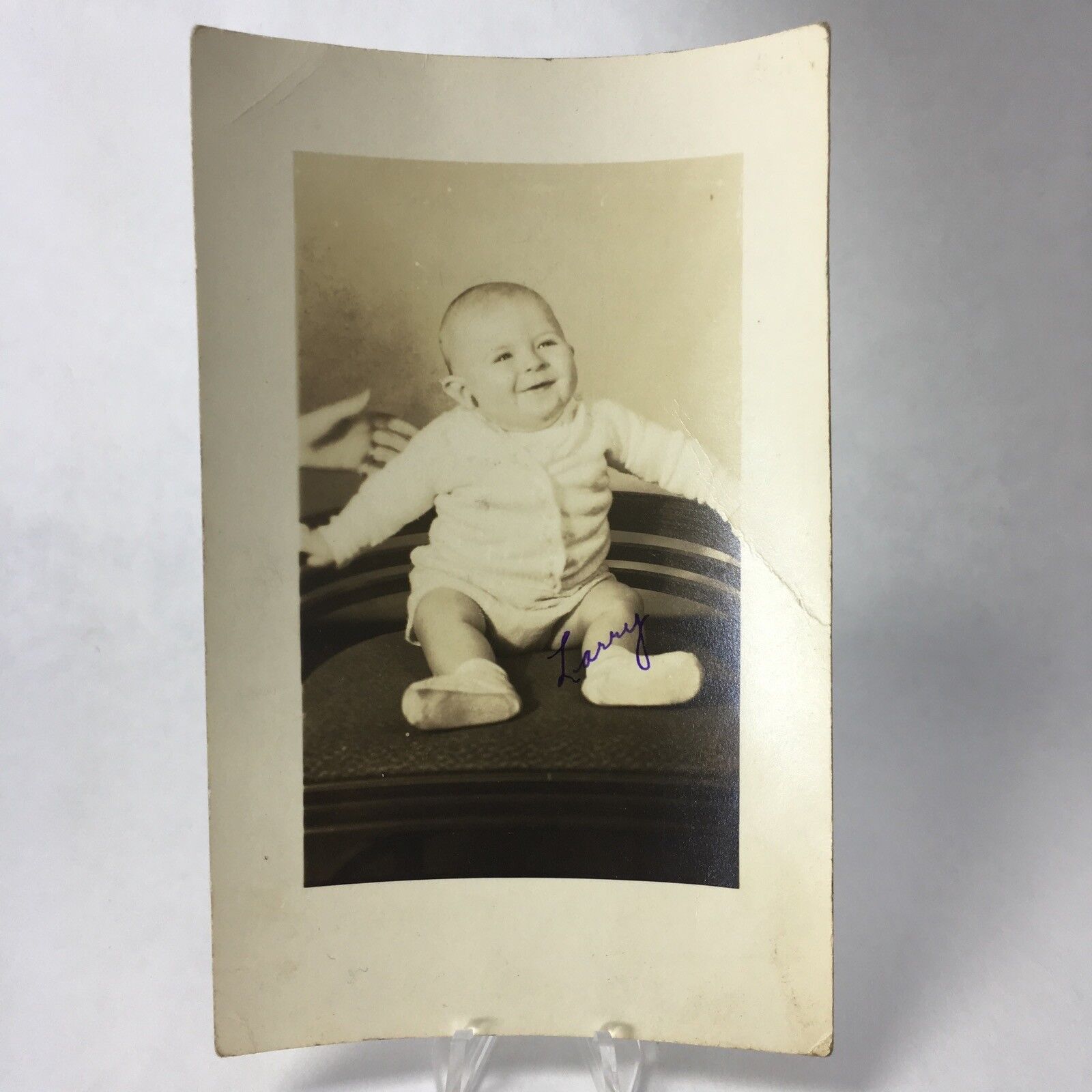 Vtg 1950s Proud Dressed Up Sitting Smiling Baby Boy B&W Portrait Photo Postcard