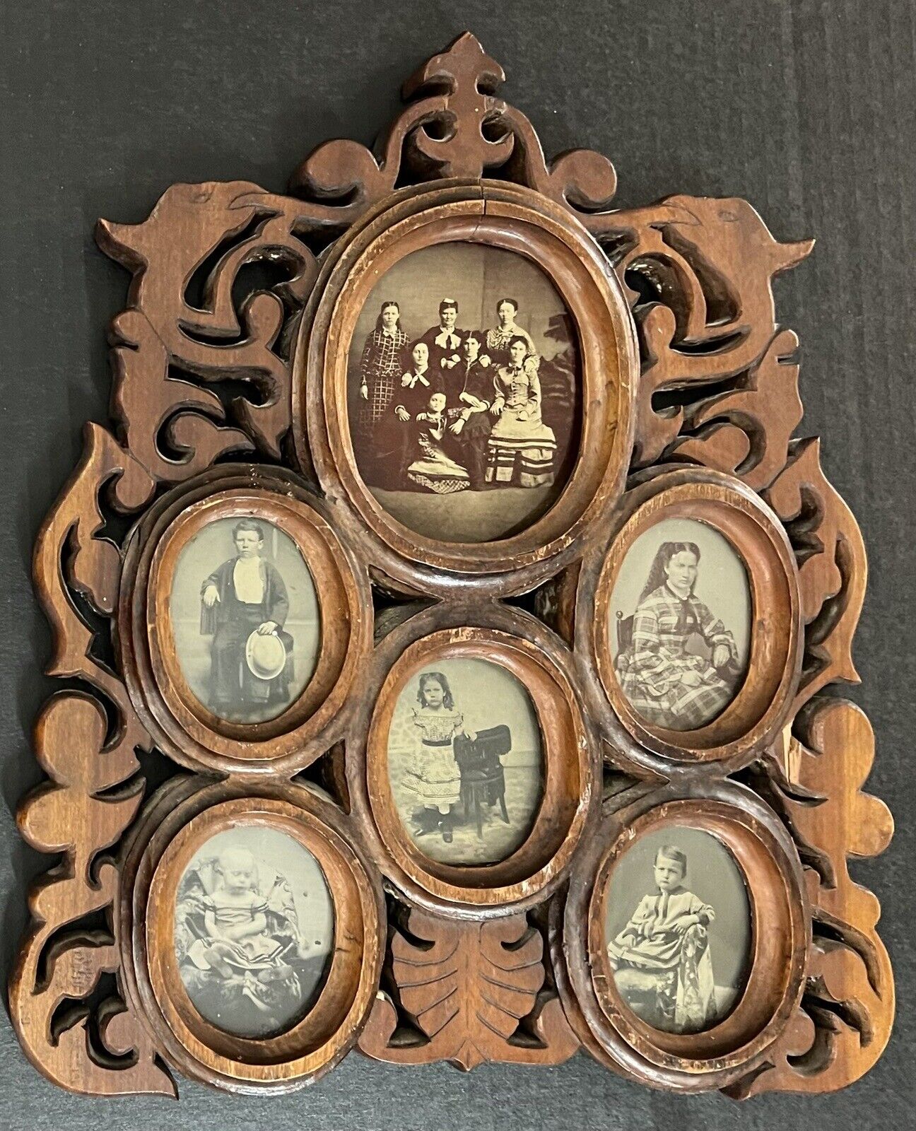 Victorian Carved Walnut Multi Tintype Frame