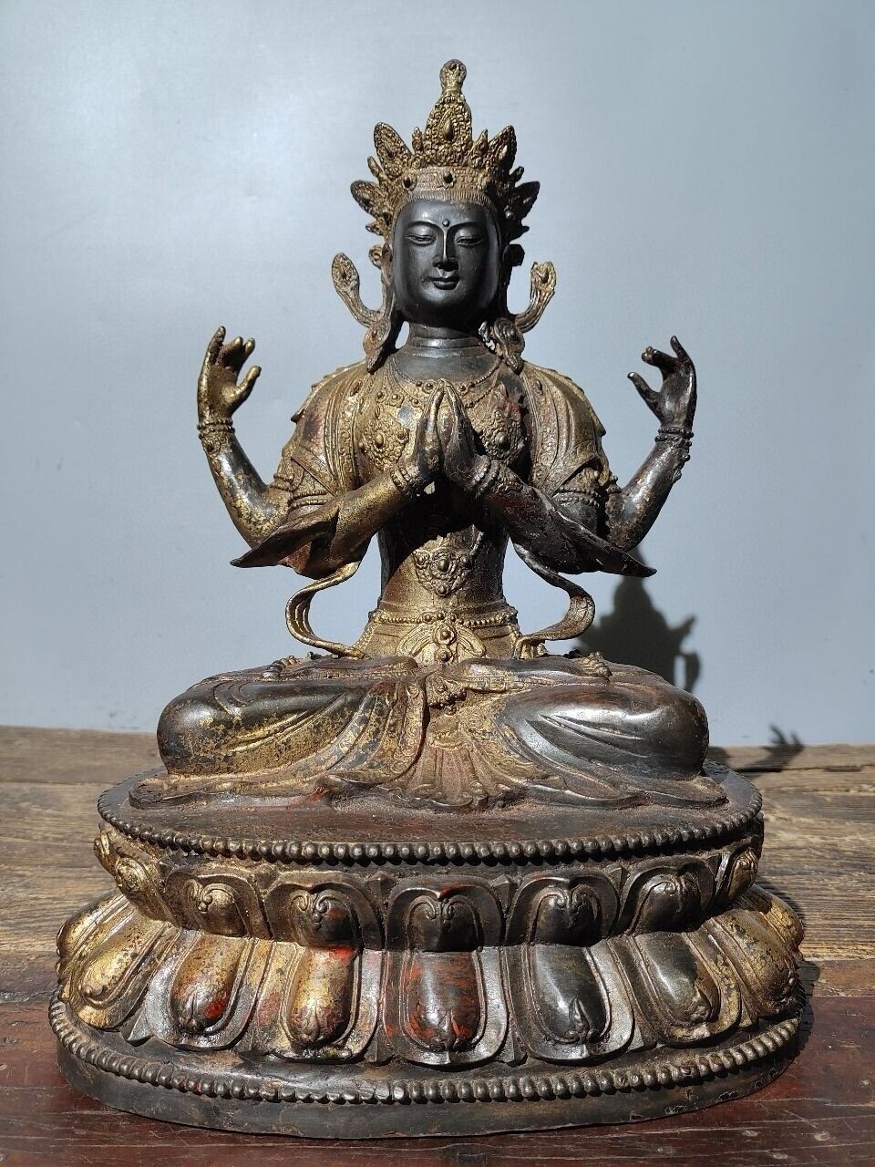 home decor Buddhist culture old bronze four-armed Avalokitesvara Guanyin statue
