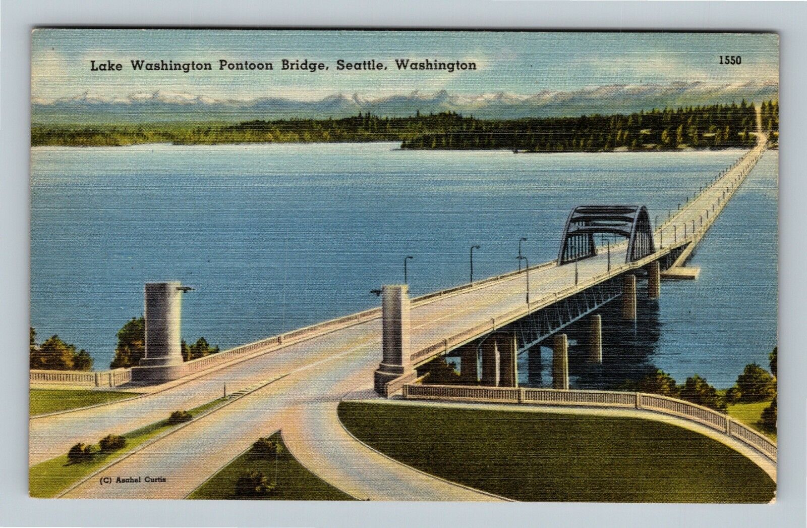 Seattle WA, Lake Washington Floating Pontoon Bridge, Washington Vintage Postcard