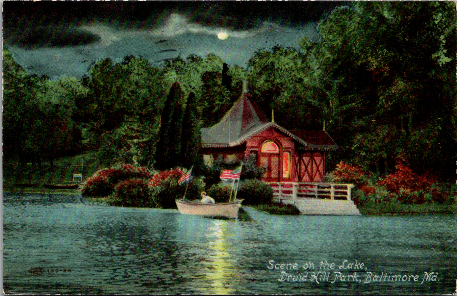 Druid Hill Park Baltimore Night Time Lake Scene Maryland Vintage 1911 Postcard
