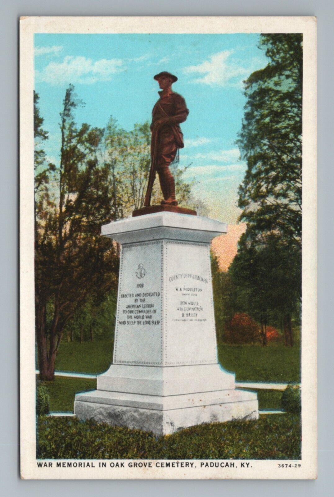War Memorial Oak Grove Cemetery Paducah Kentucky Vintage Postcard