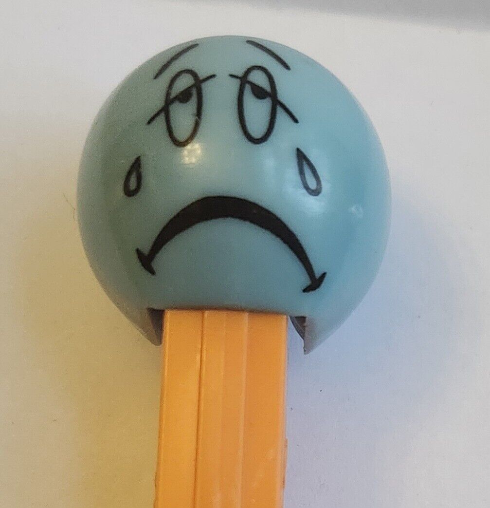 Retired Funky Face Emoji Crying Sad Pez Dispenser Orange Stem