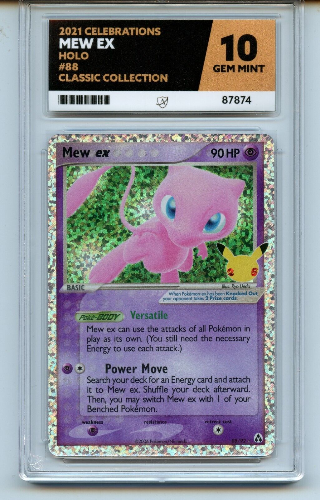 Mew Ex 88/92 Graded Pokemon Card Holo Celebrations  Ace Gem Mint 10 ref168