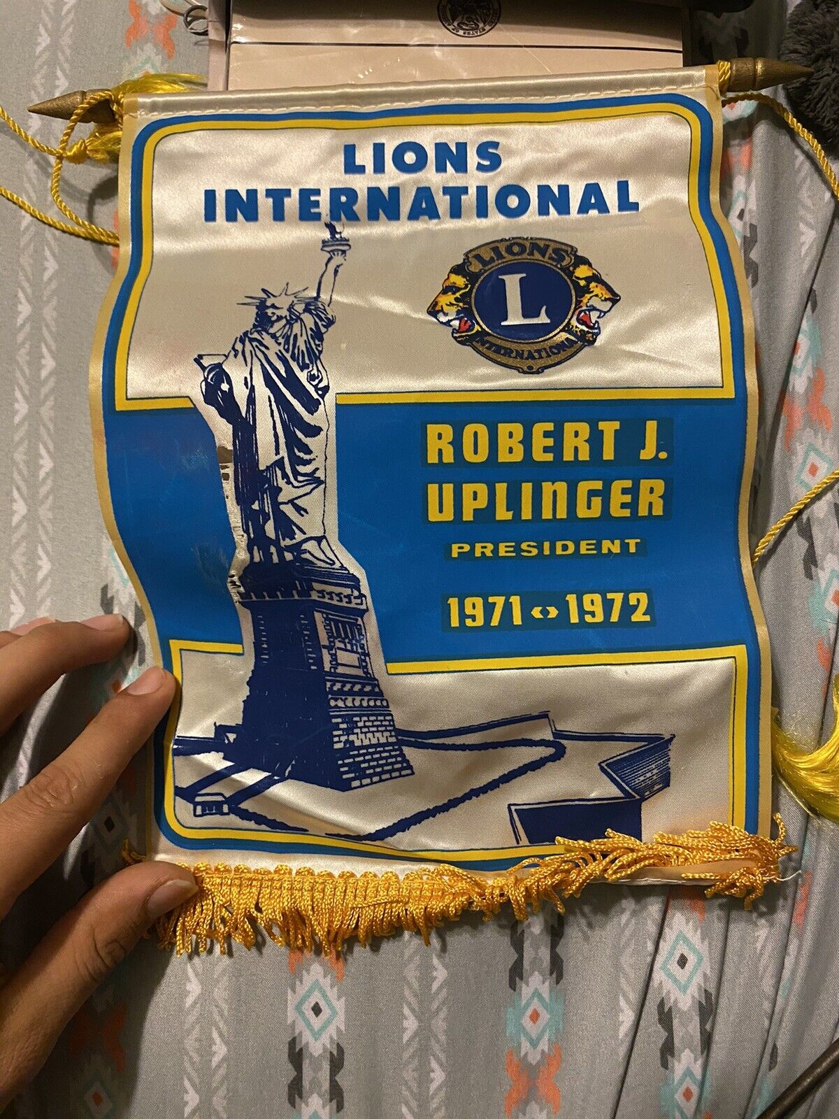 Vintage Lions Club International Statue of Liberty Banner 1971-72 SOME DAMAGE