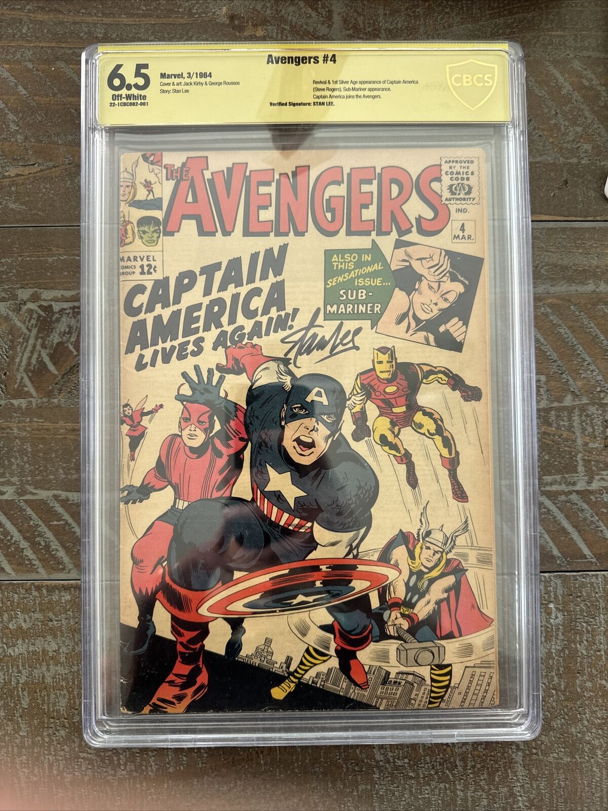 Avengers #4 CBCS 6.5 SS Signed by Stan Lee, First SA Captain America