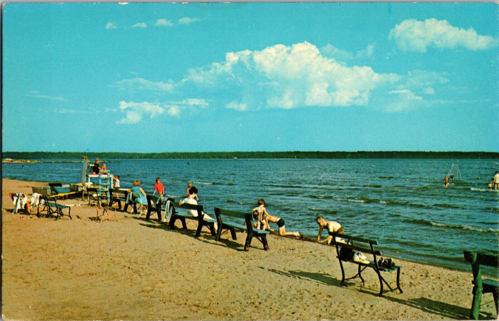 Postcard Bathing Beach Van Cleve Park Upper Peninsula Gladstone Michigan