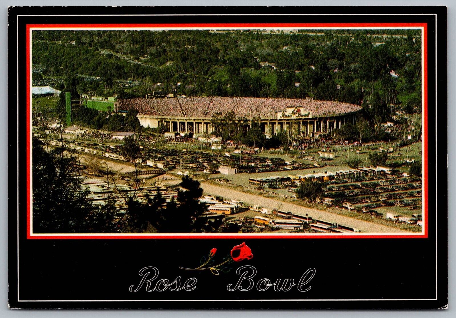 Pasadena CA Rose Bowl Birds Eye View Bruins Football Stadium Bus Vtg Postcard P3