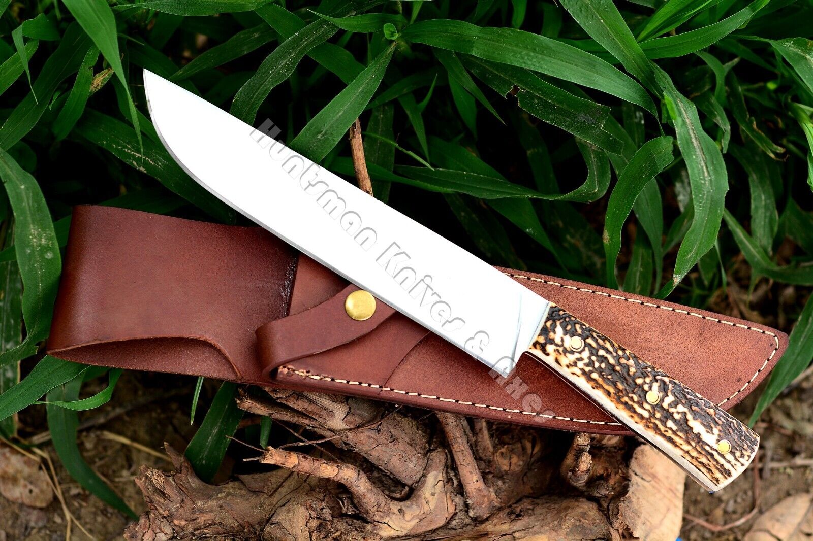 Custom Made Hand Forged 5160 Spring Steel Forrest Bowie with Stag/Antler Pads