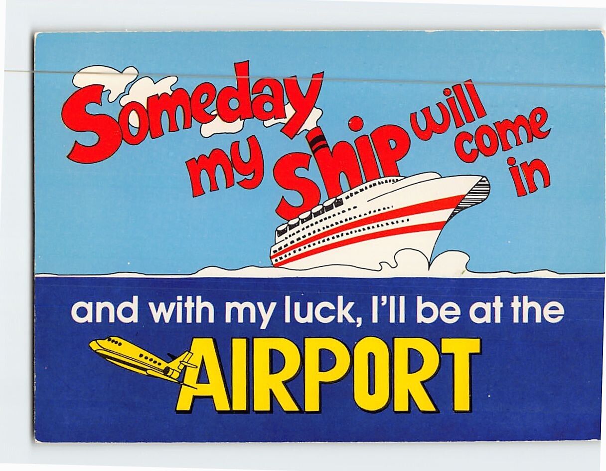 Postcard Greeting Card with Quote and Ship Plane Comic Art Print USA