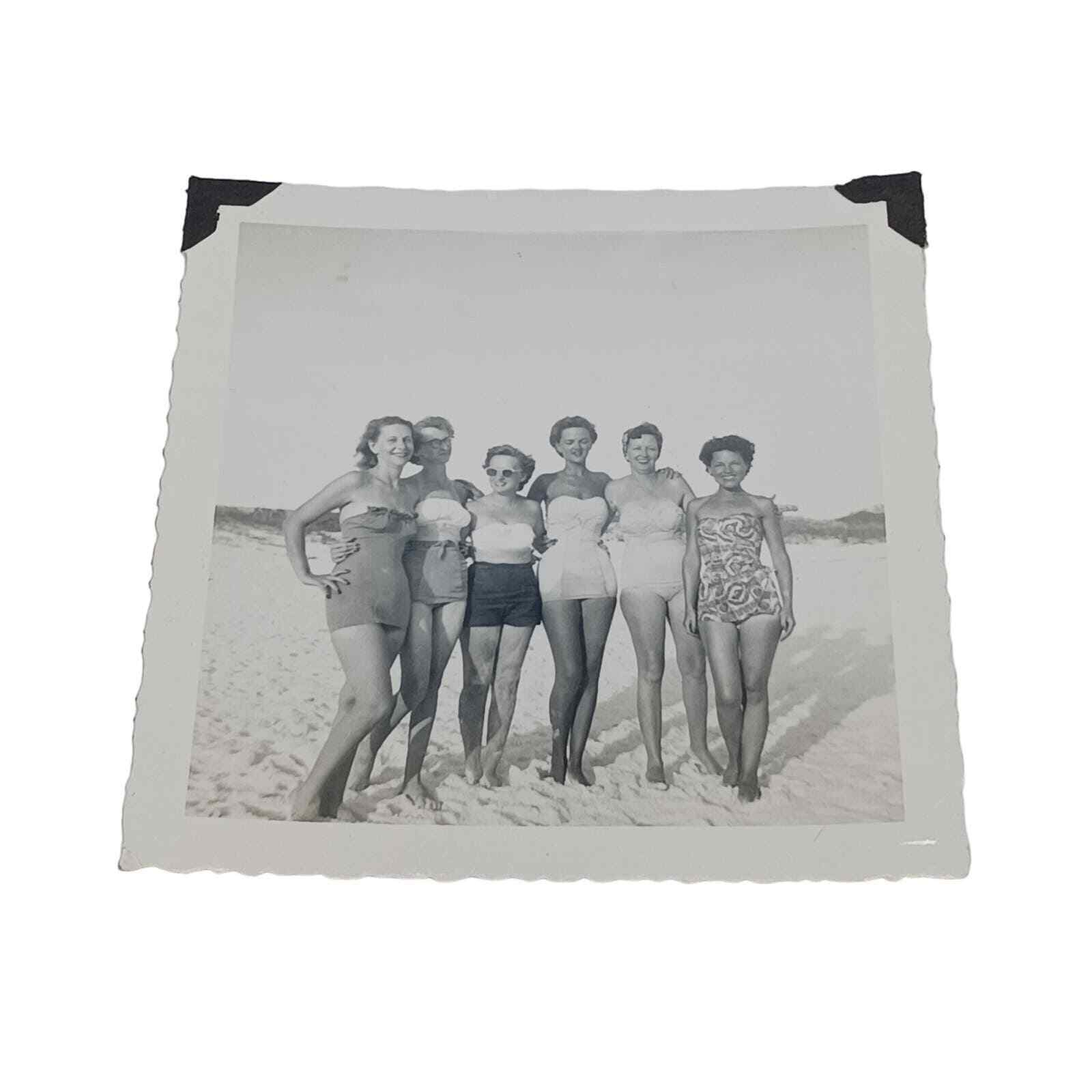 Group of Pretty Woman Posing on Panama Beach 1952 Swimsuits Fashion Florida