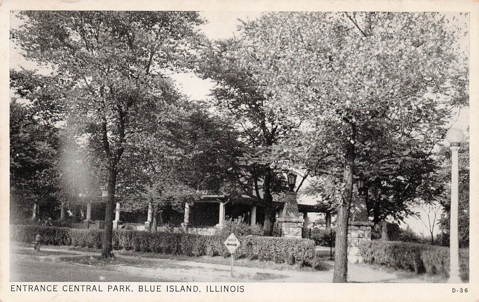 Blue Island IL Illinois Central Park Entrance c1943 Morgan Park Vtg Postcard E45