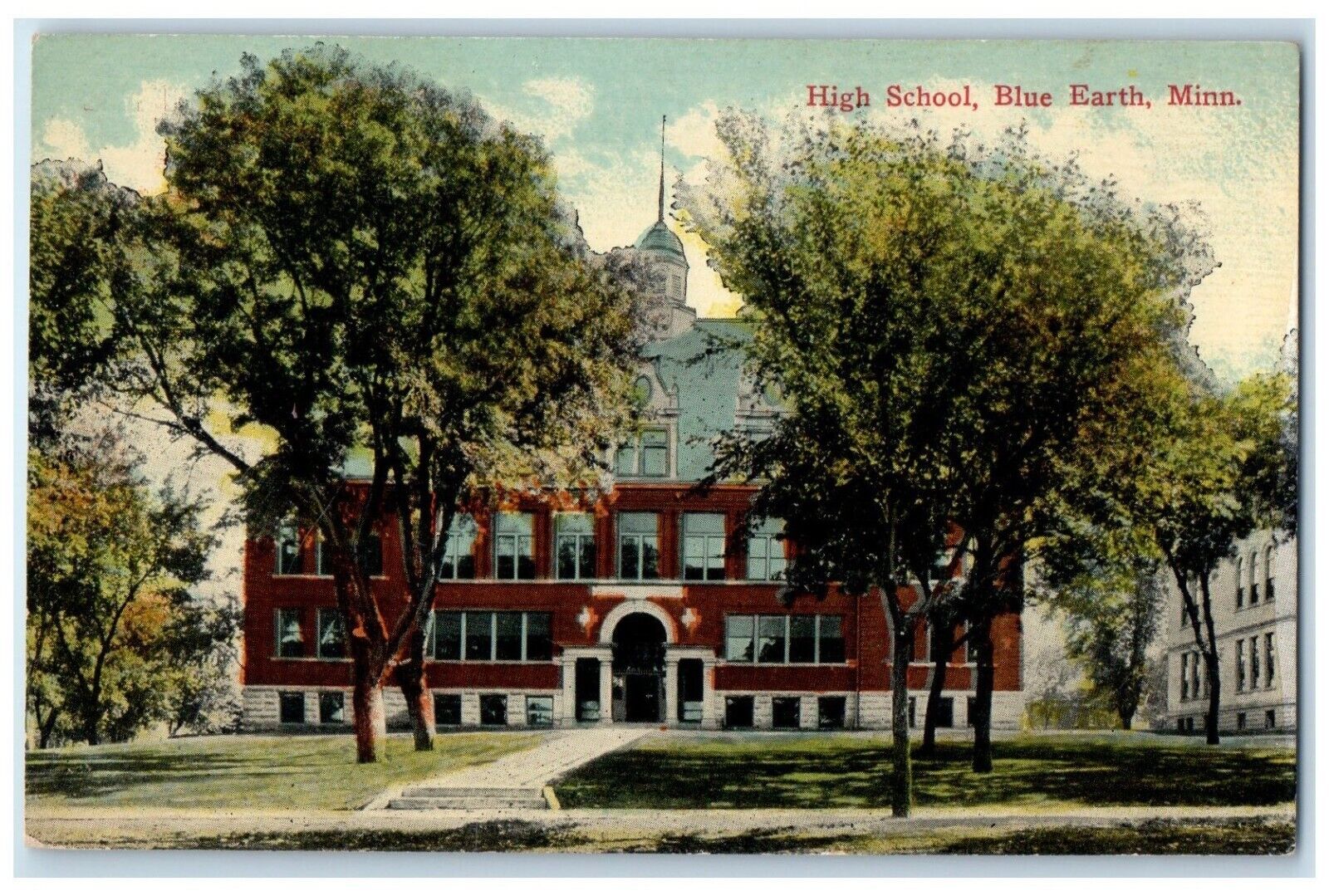 c1930's High School Building Campus Blue Earth Minnesota MN Vintage Postcard