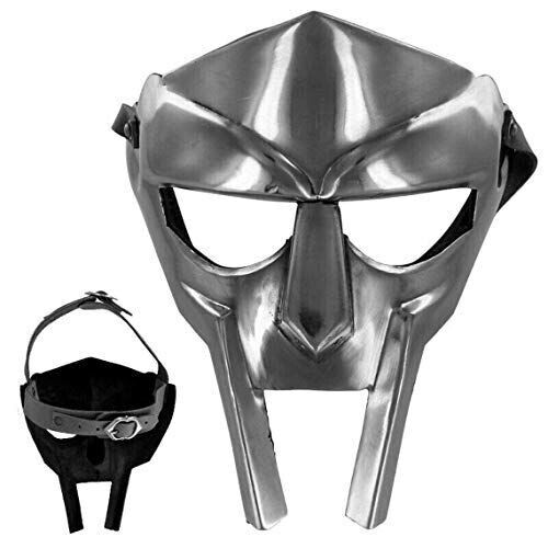 Halloween Medieval Gladiator Costume MF Doom Face Mask, Steel Helmet Armor 
