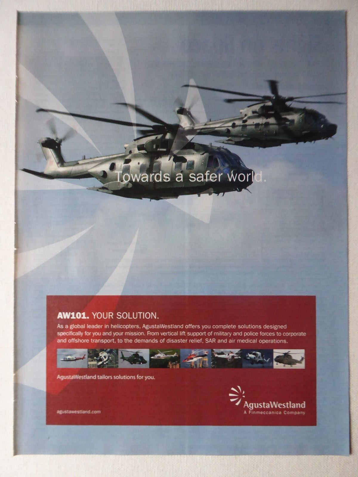6/2009 PUB AGUSTA WESTLAND AW101 HELICOPTER HELICOPTER ORIGINAL AD