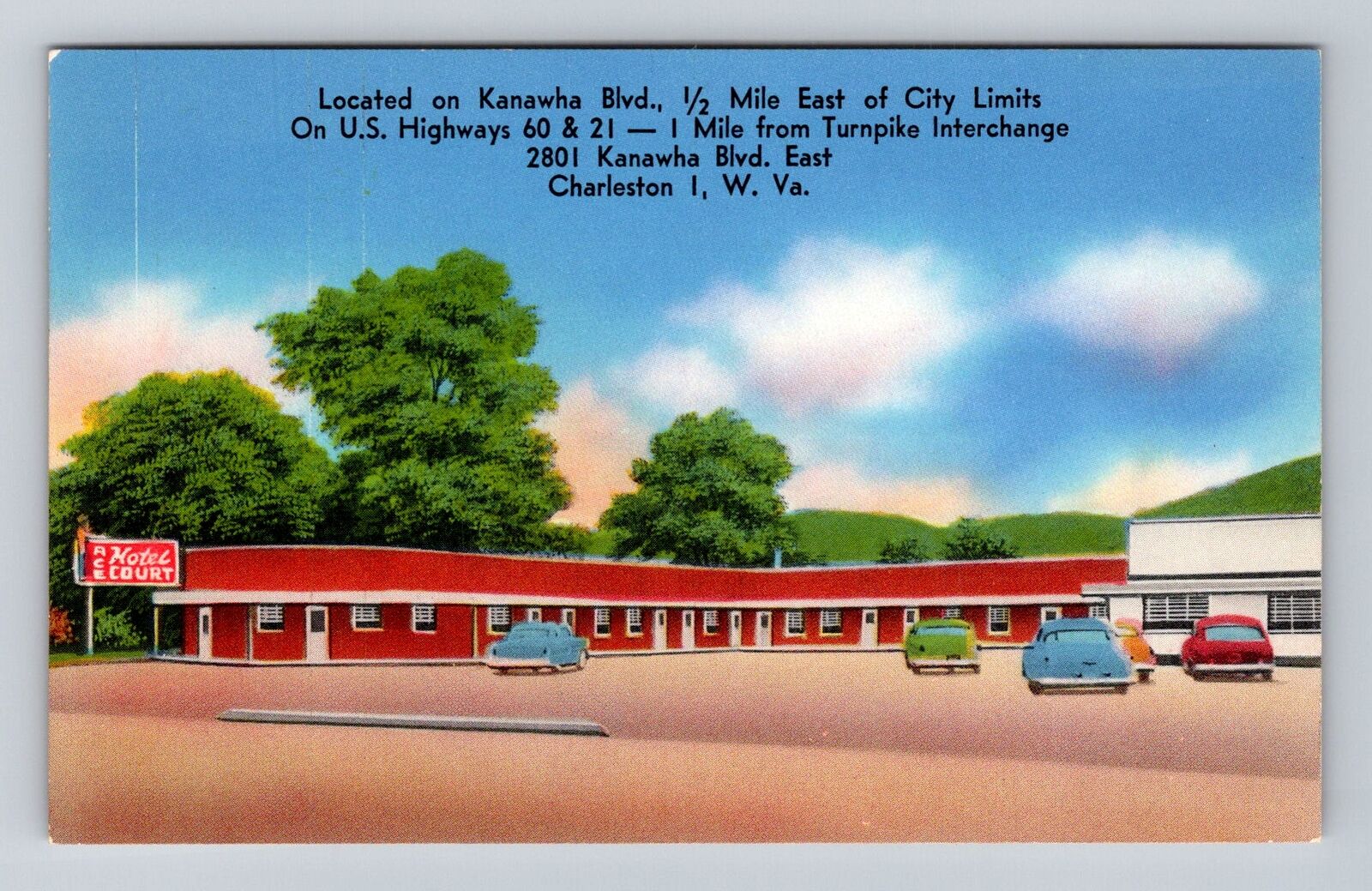 Charleston WV-West Virginia, Ace Hotel Court & Restaurant Vintage Postcard