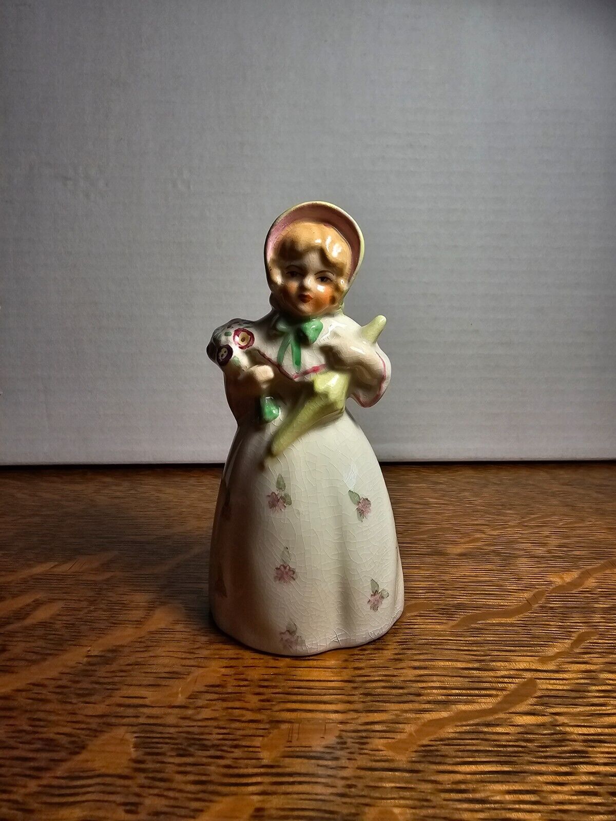 Vintage Porcelain Bell Lady Figurine Holding Flowers