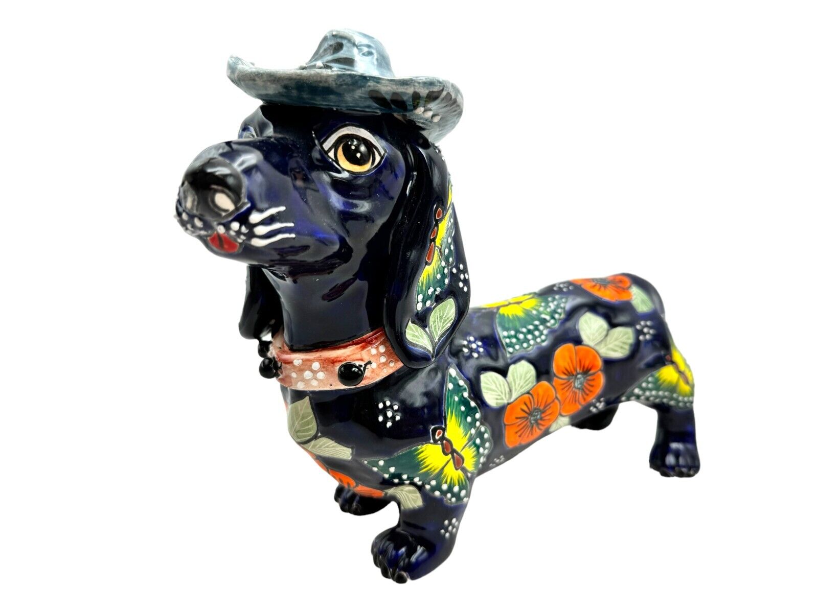 Talavera Wiener Dog Dachshund Salachicha Mexican Pottery Folk Art Length 12.5\