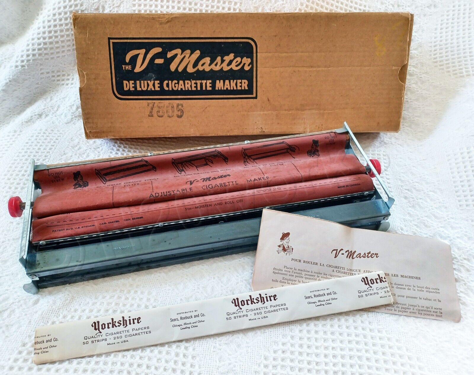 VTG V-Master Deluxe Cigarette Maker Rolling Machine, Orig Box, Papers & Instruct