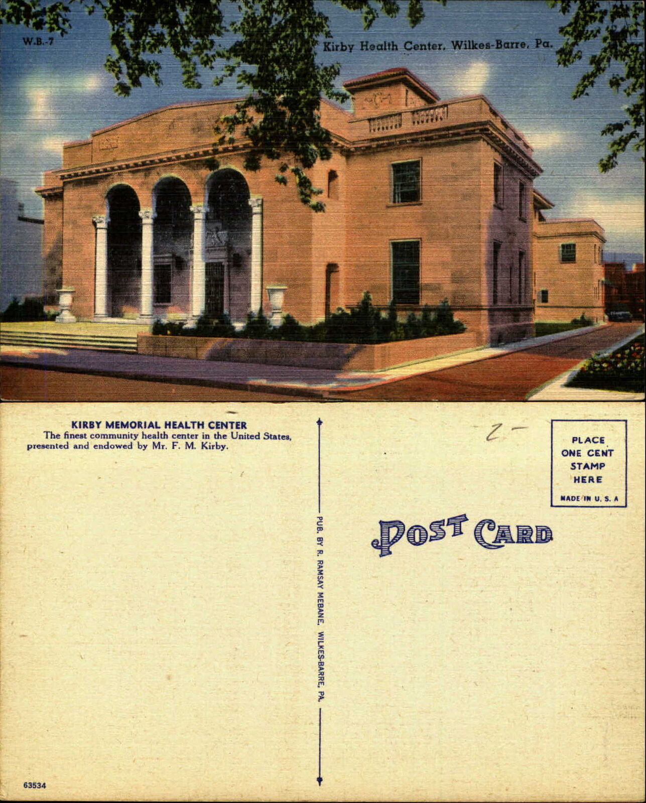 Kirby Health Center Wilkes-Barre Pennsylvania PA linen 1940s