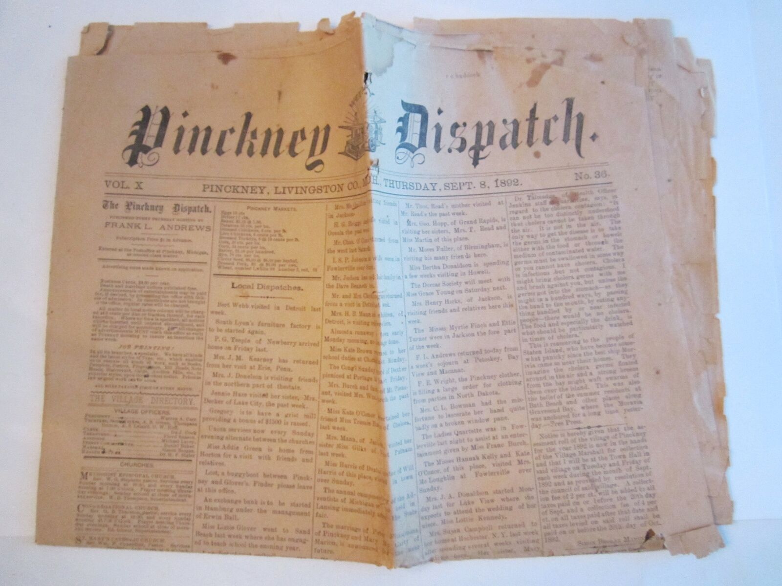 1906 DRESDEN INDEPENDENT & 1907 OBERLIN HERALD & 1892 PINCKNEY NEWSPAPERS - BB-2