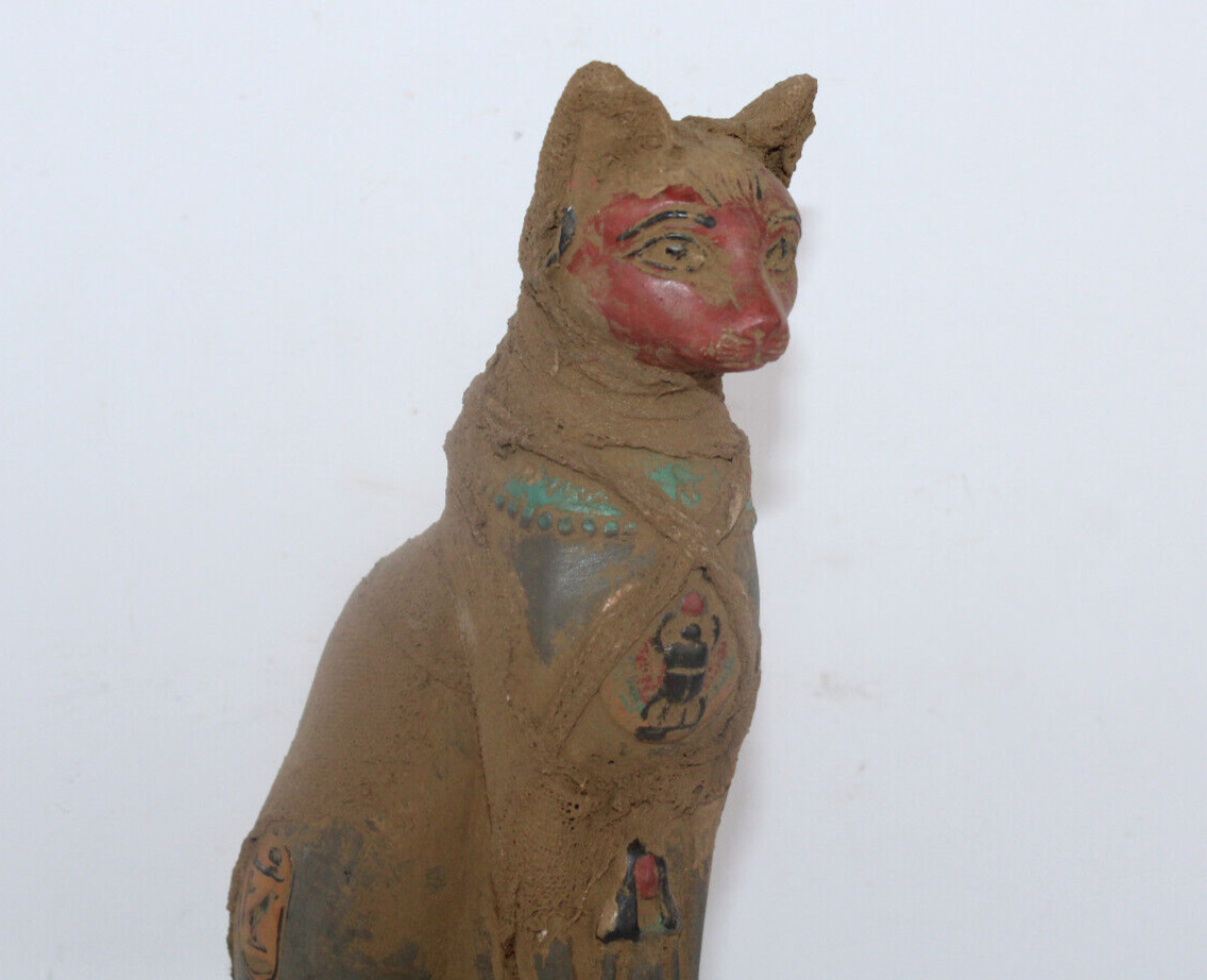 RARE MUMMIFIED ANTIQUE STATUE  OF ANCIENT EGYPTIAN Cat Bast Bastet EGYCOM (A+)