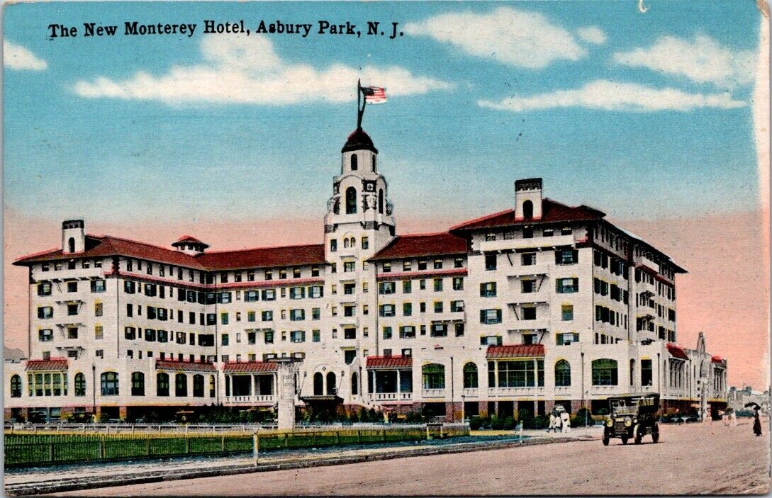 Asbury Park NJ New Monterey Hotel Auto Freehold Postmark c1910s postcard CQ3