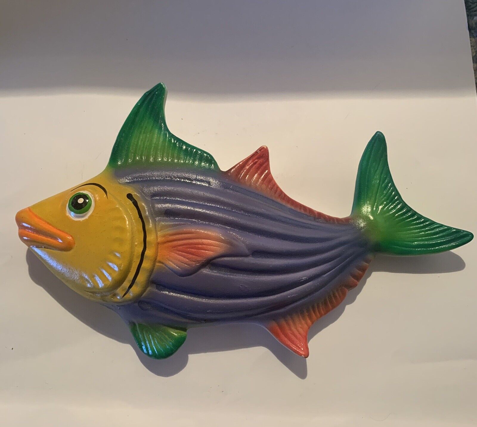 Antique Colorful Chalkware Fish 70\'s Aprox 9”