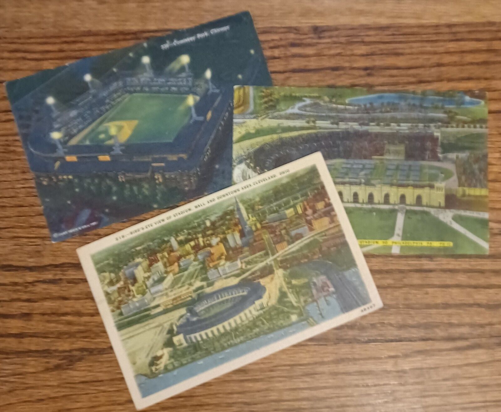 Lot of 3 Stadium Vintage Postcards Cleveland, Chicago, Philly Baseball, Football