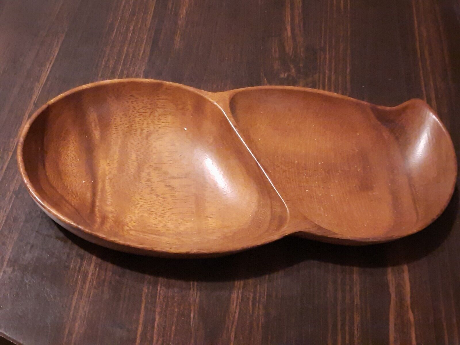 VINTAGE WOODEN DIVIDED DISH MONKEY POD WOOD PHILIPPINES 11” X 5\
