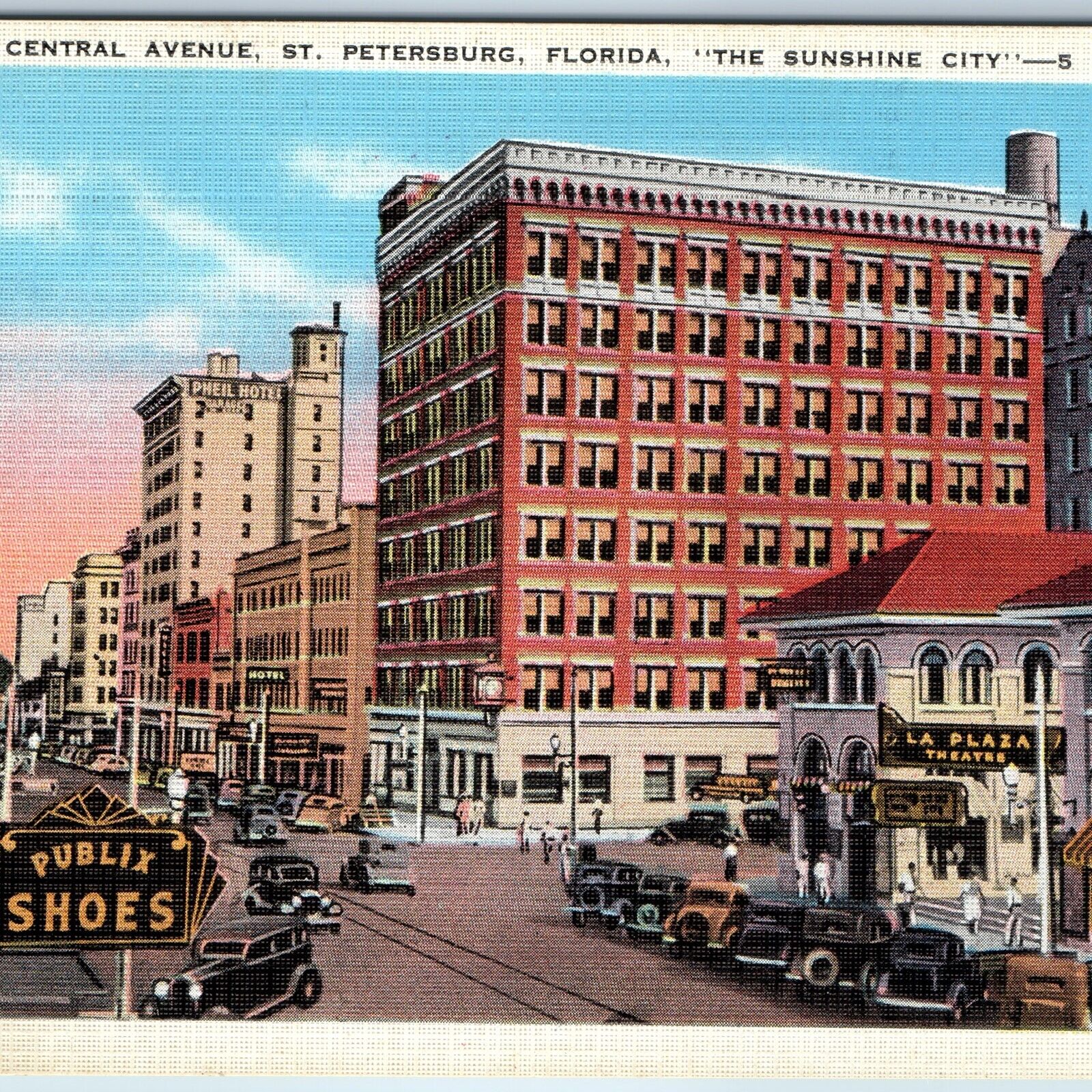 c1930s St Petersburg FL Downtown Business Street Scene Roadside Central Ave A217