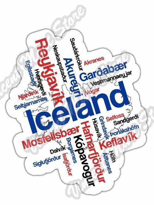 Iceland Reykjavik Country Map Word Cloud Bumper Vinyl Sticker Decal 4\