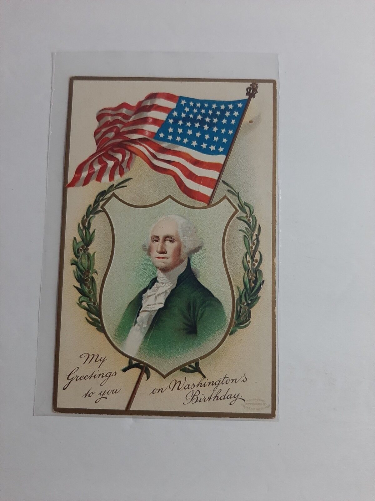 Patriotic Postcard Clapsaddle Antique George Washington Shield Laurel Flag 51646