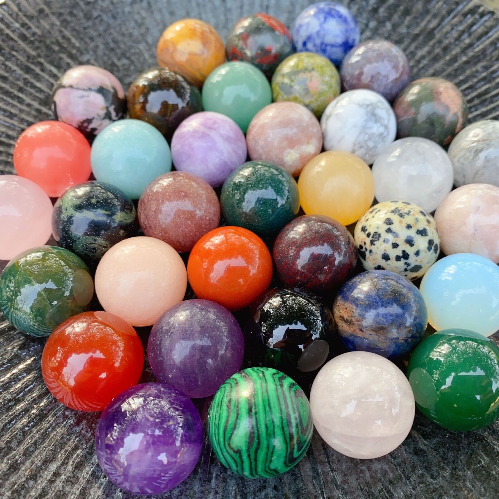 20pcs 20mm Mixed Natural Stone No Hole Undrilled Round Ball Beads