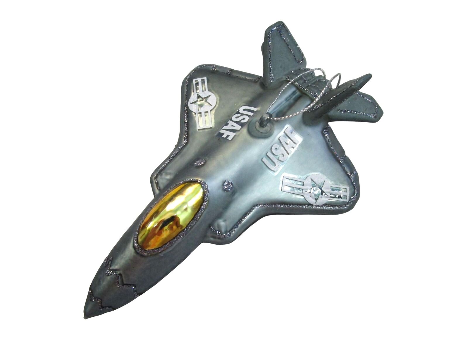USAF F 35 Joint Strike Fighter Mercury Style Glass Ornaments Kurt S Adler NWT