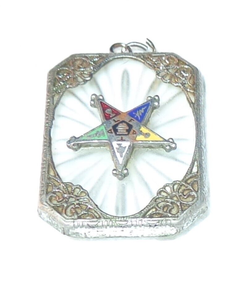 Vintage Masonic Order of the Eastern Star Camphor Glass Pendant OES Jewelry