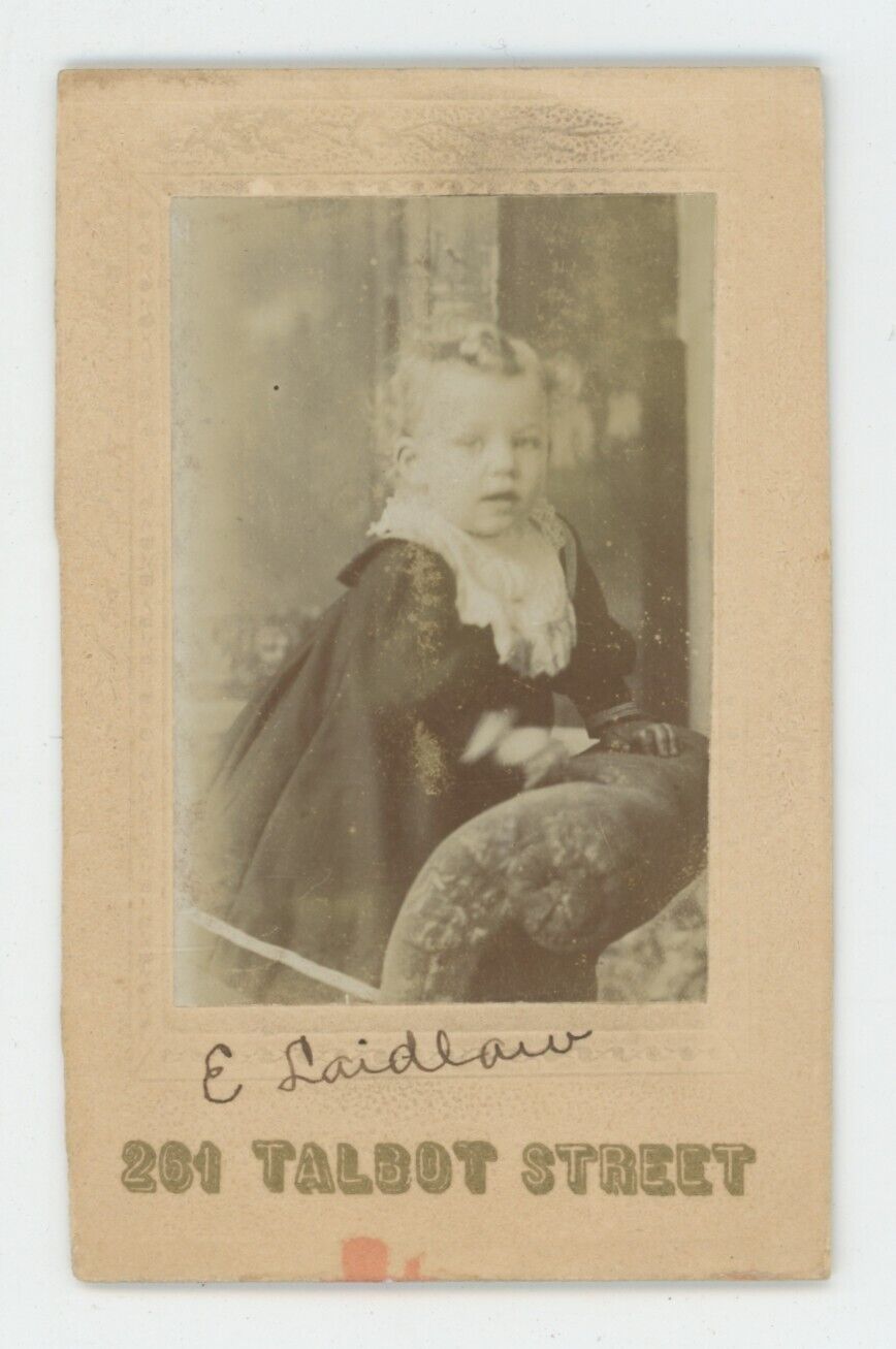 Antique Named CDV Circa 1900s Adorable Little Girl Named E. Laidlaw in Dress