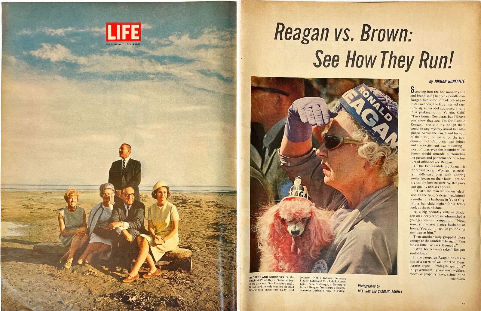 Ronald Reagan vs Pat Brown Vtg Life Magazine Print Article 6 Pages Full Color