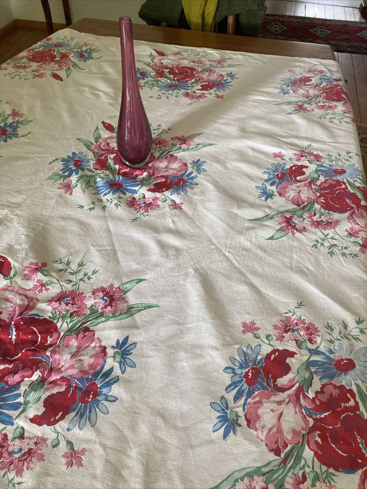 vintage 50s Summer  floral tablecloth, St Regis, size 50 x 50