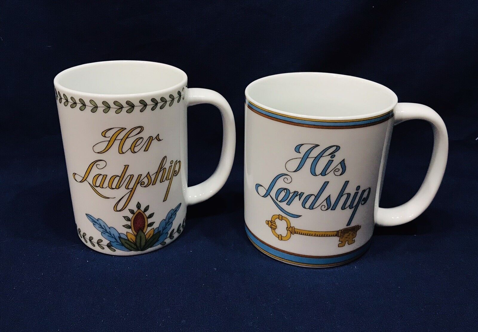 Pair Of Mottahedeh Williamsburg Her Ladyship + His Lordship Coffee Mugs