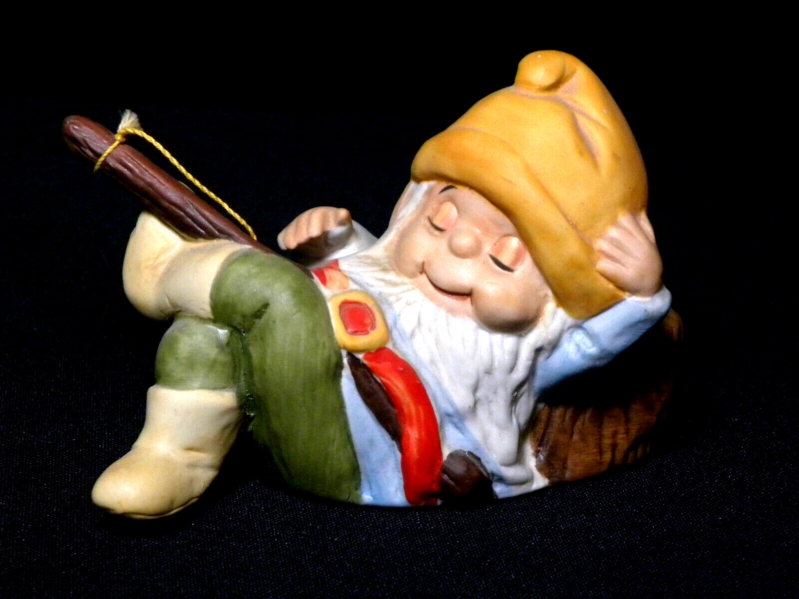 Vintage Russ Berrie Sleeping/Fishing Ceramic Gnome Figurine