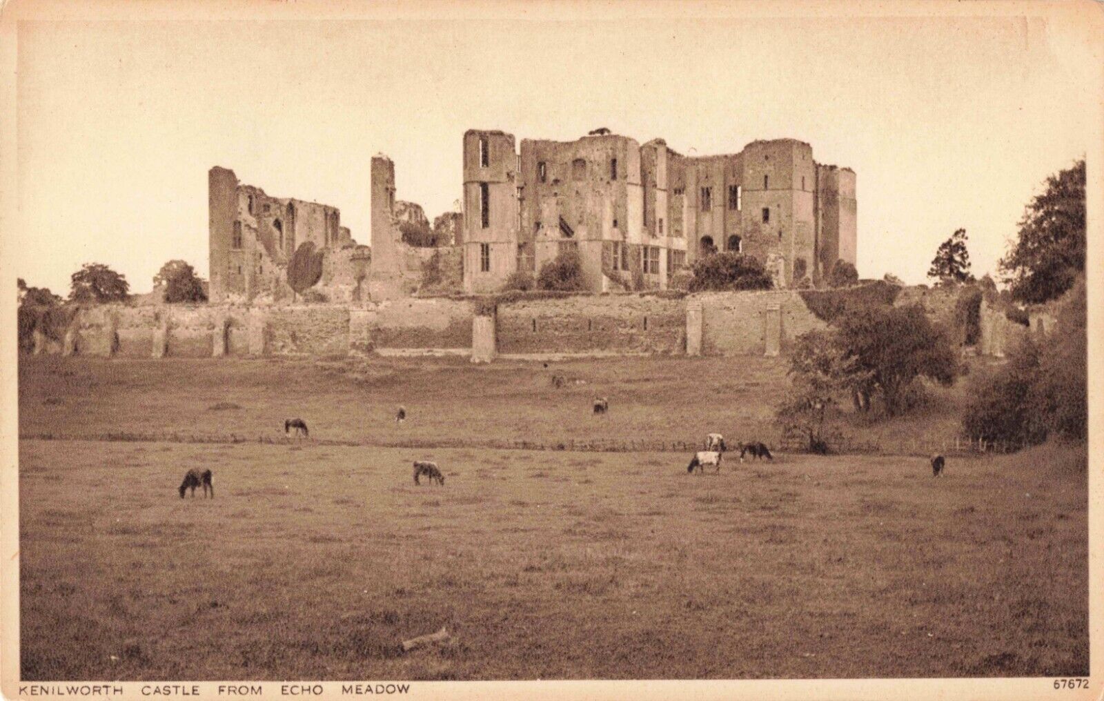 Kenilworth England UK, Castle from Echo Meadow, Vintage Postcard