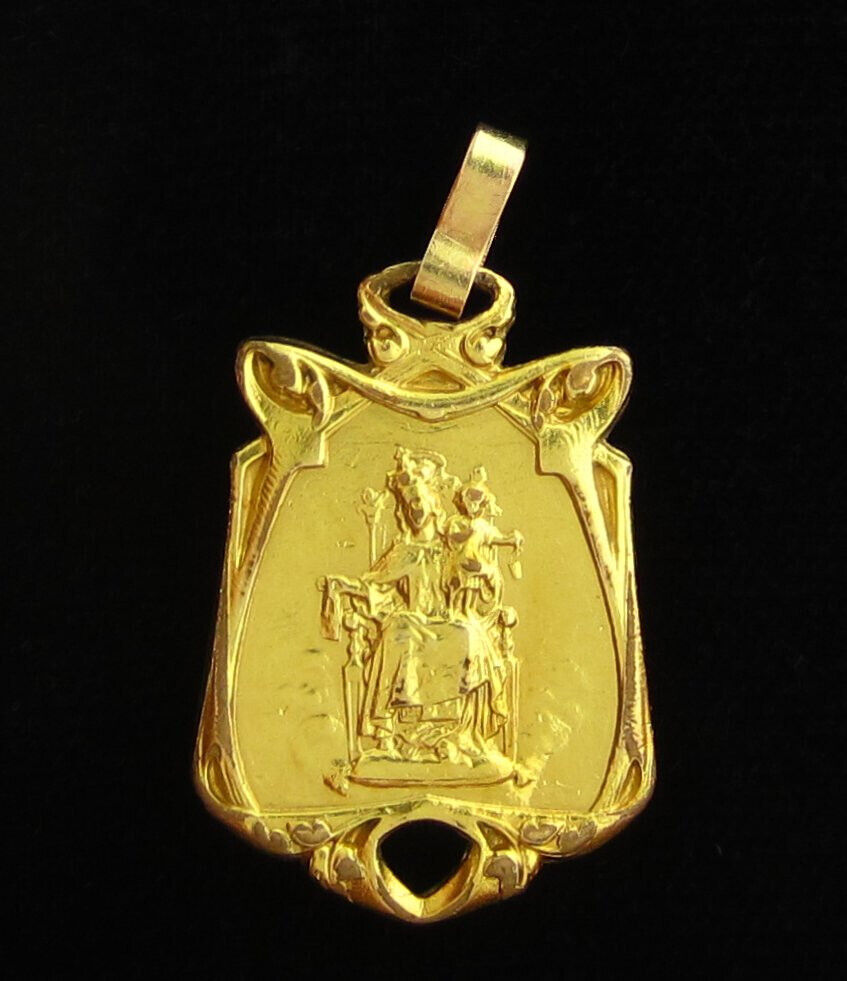 Vintage Mary Mount Carmel Gold Tone Medal Religious Holy Catholic Jesus